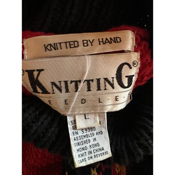 Vintage 90s handknit Knitting Needles holiday snowflake turtleneck sweater L - Picture 4 of 11